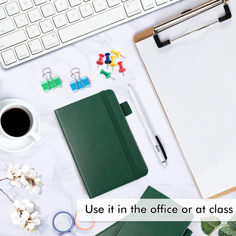 Feela 3 Pack Pocket Notebook Journals with 3 Black Pens, A6 Mini Cute Small Journal Notebook Bulk Hardcover College Ruled Notepad with Pen Holder for Office School Supplies, 3.5”x 5.5”, Dark Green - Image 4